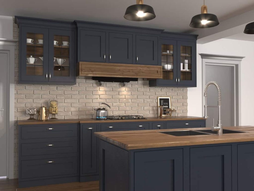 مدل آشپزخانه اسکاندیناوی با تلفیق رنگ سورمه ای و قهوه ای